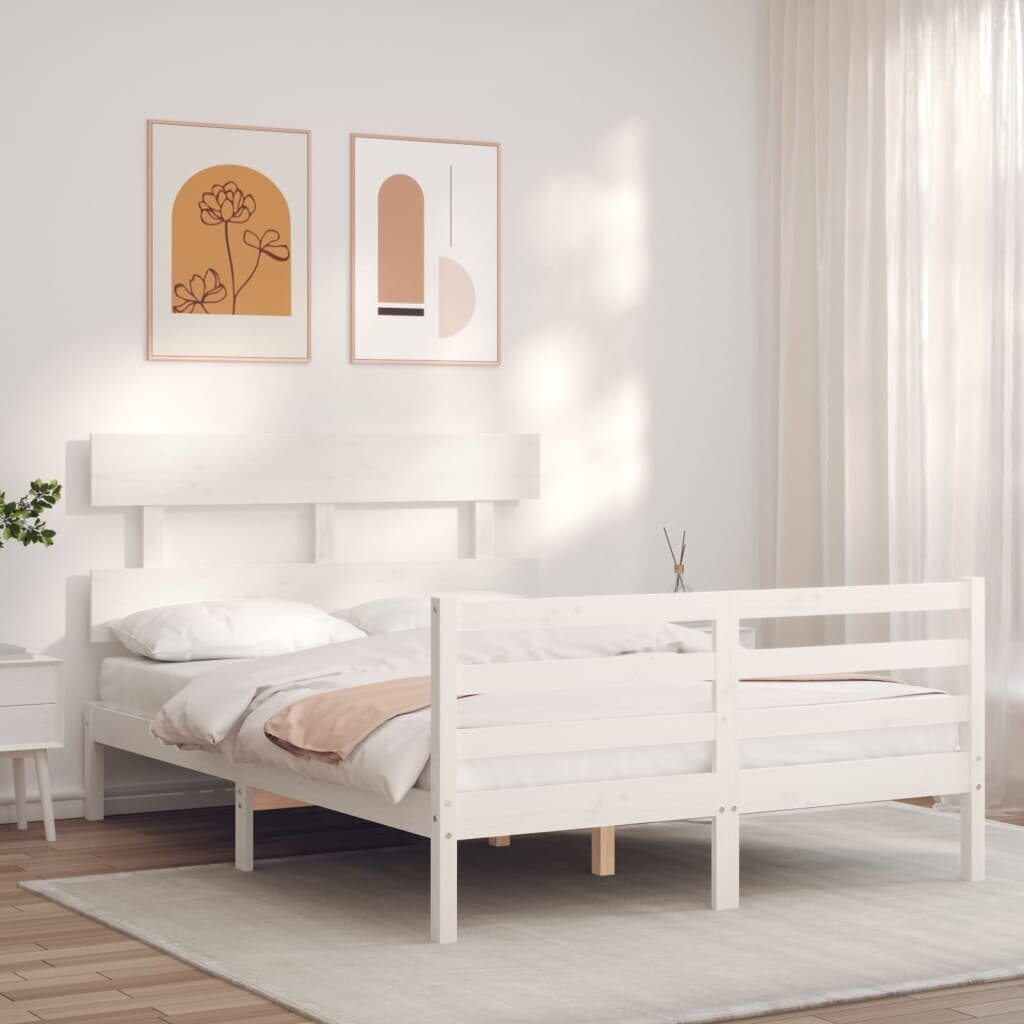 vidaXL Sängynrunko päädyllä valkoinen 120x200 cm täysi puu hinta ja tiedot | Sängyt | hobbyhall.fi