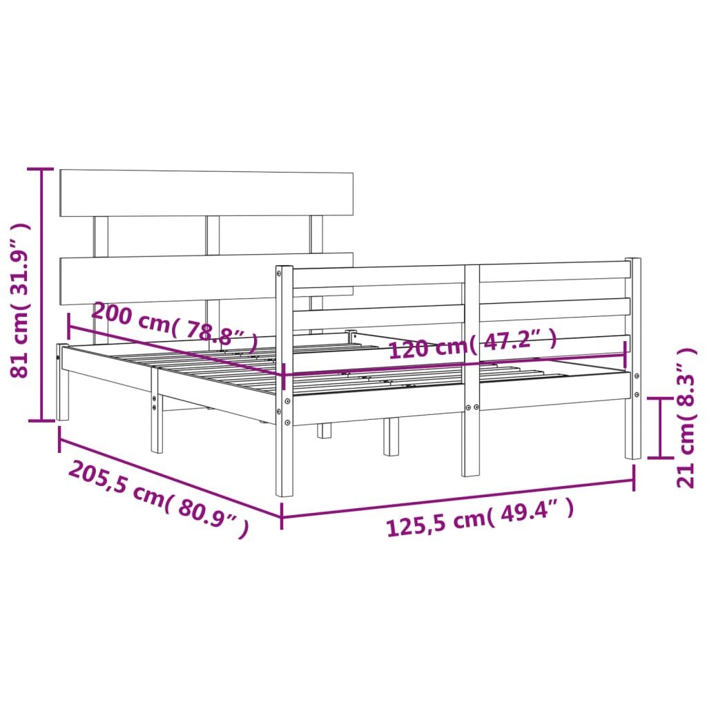 vidaXL Sängynrunko päädyllä 120x200 cm täysi puu hinta ja tiedot | Sängyt | hobbyhall.fi