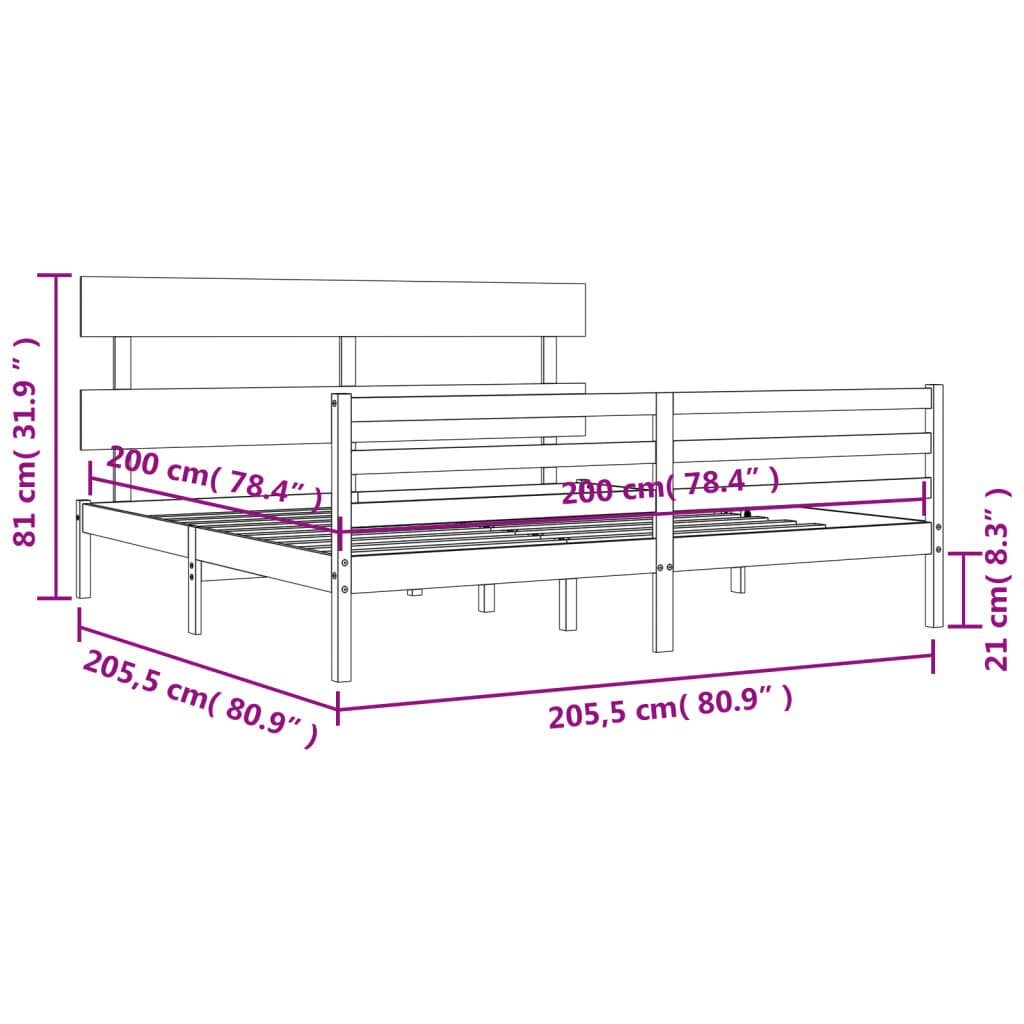 vidaXL Sängynrunko päädyllä hunajanruskea 200x200 cm täysi puu hinta ja tiedot | Sängyt | hobbyhall.fi