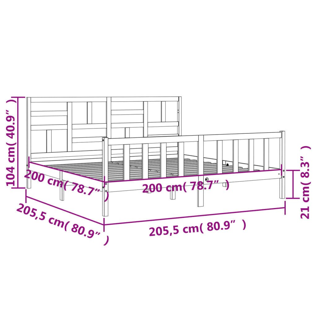 vidaXL Sängynrunko päädyllä musta 200x200 cm täysi puu hinta ja tiedot | Sängyt | hobbyhall.fi