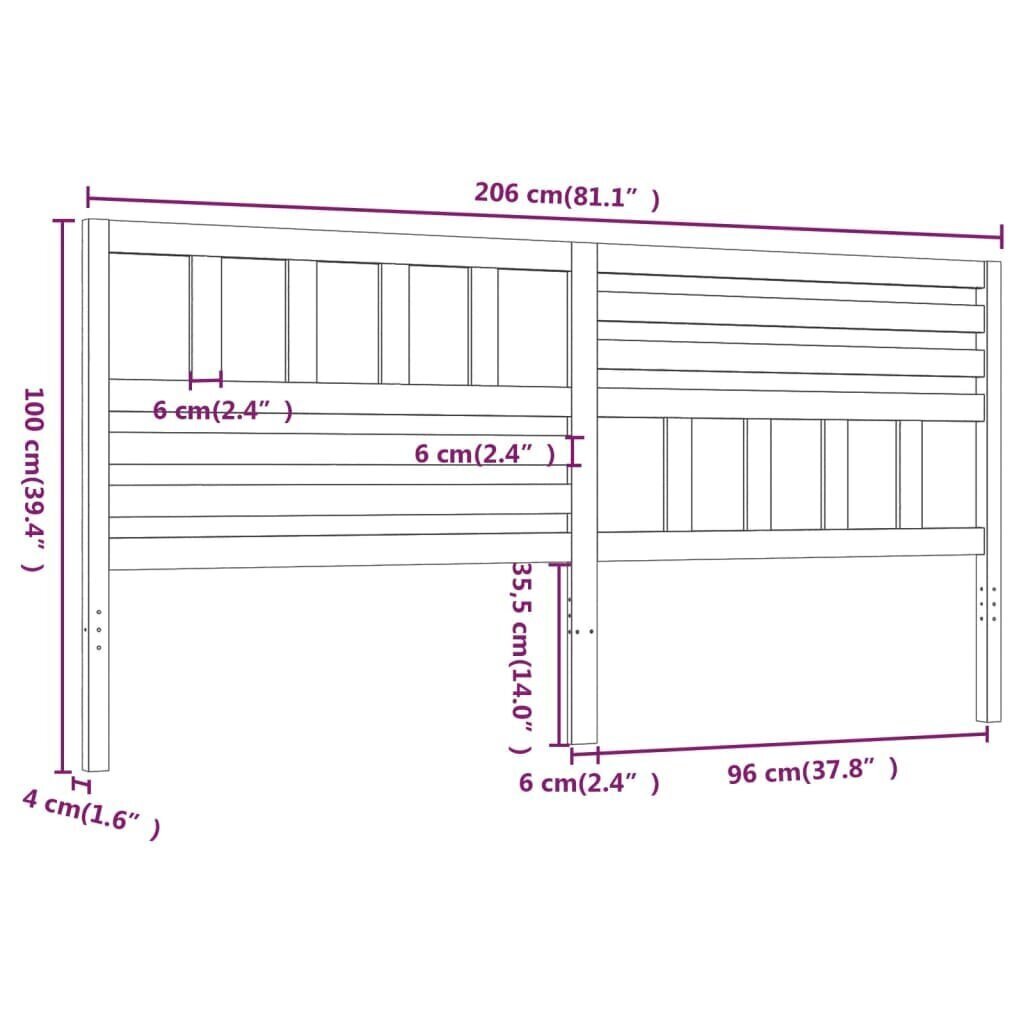 vidaXL Sängynpääty valkoinen 206x4x100 cm täysi mänty hinta ja tiedot | Sängyt | hobbyhall.fi