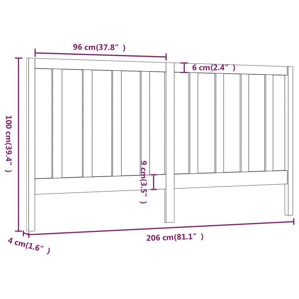 vidaXL Sängynpääty 206x4x100 cm täysi mänty hinta ja tiedot | Sängyt | hobbyhall.fi