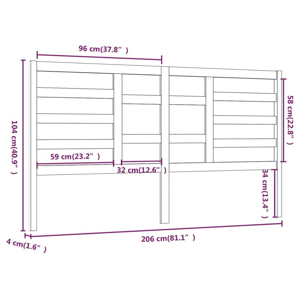 vidaXL Sängynpääty harmaa 206x4x104 cm täysi mänty hinta ja tiedot | Sängyt | hobbyhall.fi