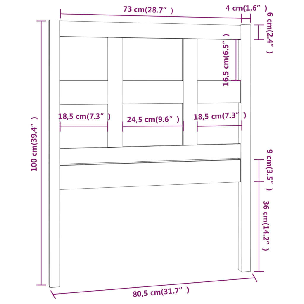 vidaXL Sängynpääty musta 80,5x4x100 cm täysi mänty hinta ja tiedot | Sängyt | hobbyhall.fi