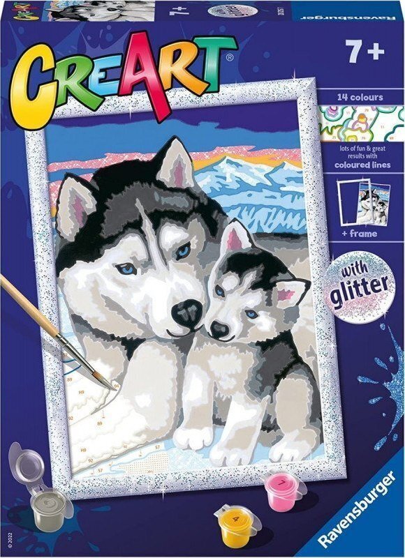 Ravensburger Paint by Number Cute Huskies hinta ja tiedot | Maalaa numeroiden mukaan | hobbyhall.fi