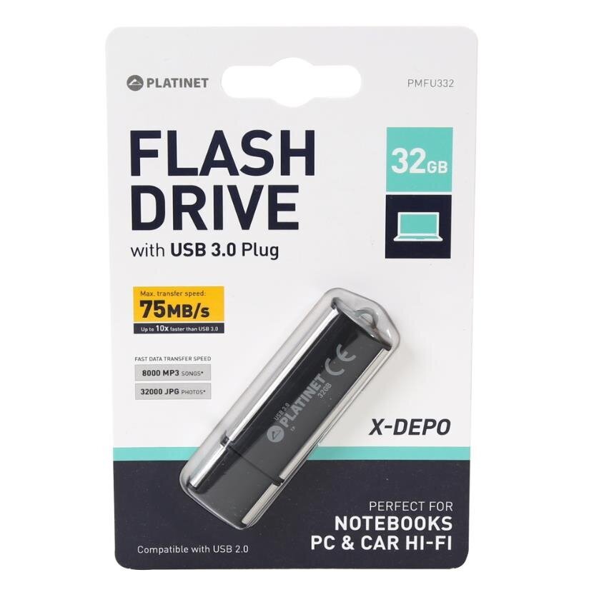 Platinet X-DEPO PMFU332 32 Gt USB 3.0 Flash-muisti, musta hinta ja tiedot | Muistitikut | hobbyhall.fi