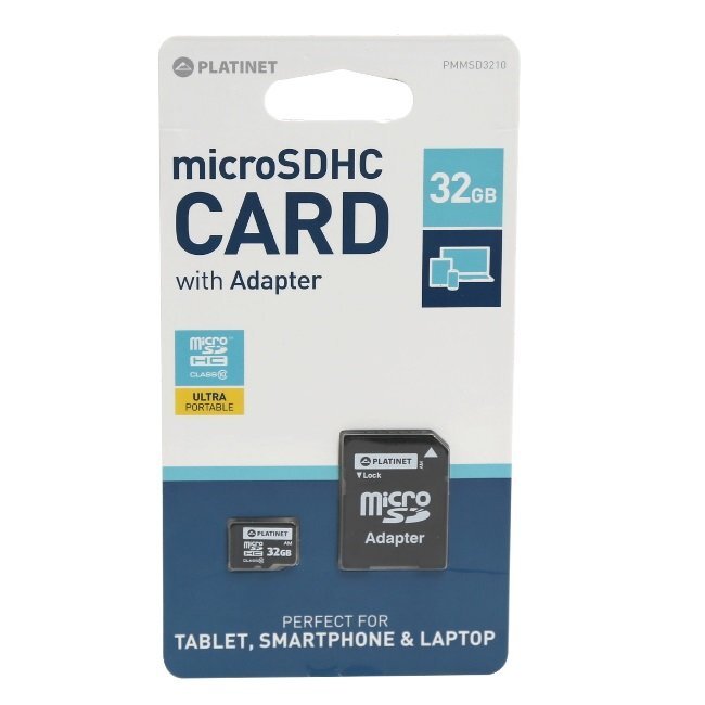 Muistikortti Platinet MicroSD 32GB (class10) + SD-sovitin hinta ja tiedot | Puhelimen muistikortit | hobbyhall.fi