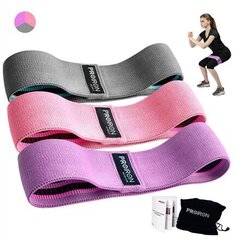 ProIron Fabric Booty Exercise Band Set harjoitusnauhasetti, 3kpl hinta ja tiedot | Vastuskuminauhat | hobbyhall.fi