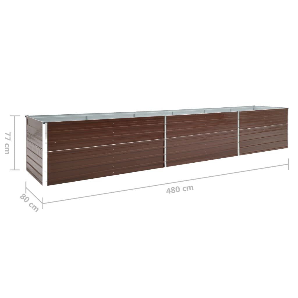 vidaXL Korotettu kukkalaatikko galvanoitu teräs 480x80x77 cm ruskea hinta ja tiedot | Kukkalaatikot | hobbyhall.fi