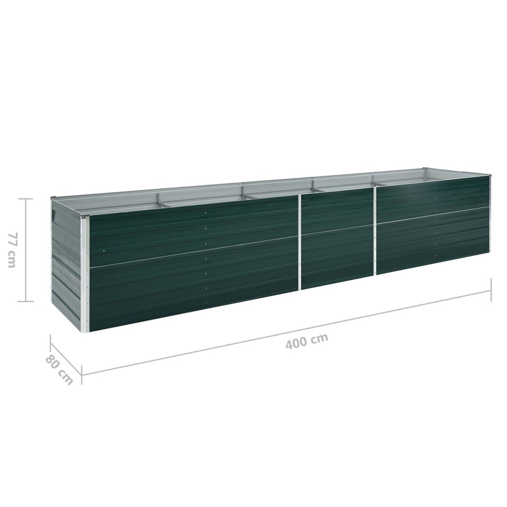 vidaXL Korotettu kukkalaatikko galvanoitu teräs 400x80x77 cm vihreä hinta ja tiedot | Kukkalaatikot | hobbyhall.fi