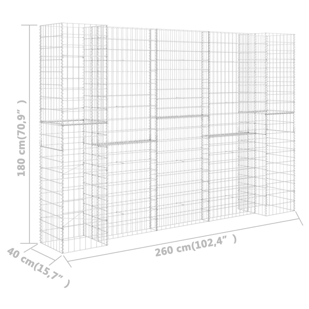 vidaXL H-muotoinen kivikori/kukkalaatikko teräslanka 260x40x180 cm hinta ja tiedot | Kukkaruukut | hobbyhall.fi