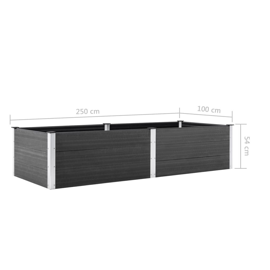 vidaXL Puutarhan korotettu kukkalaatikko 250x100x54 cm WPC harmaa hinta ja tiedot | Kukkalaatikot | hobbyhall.fi