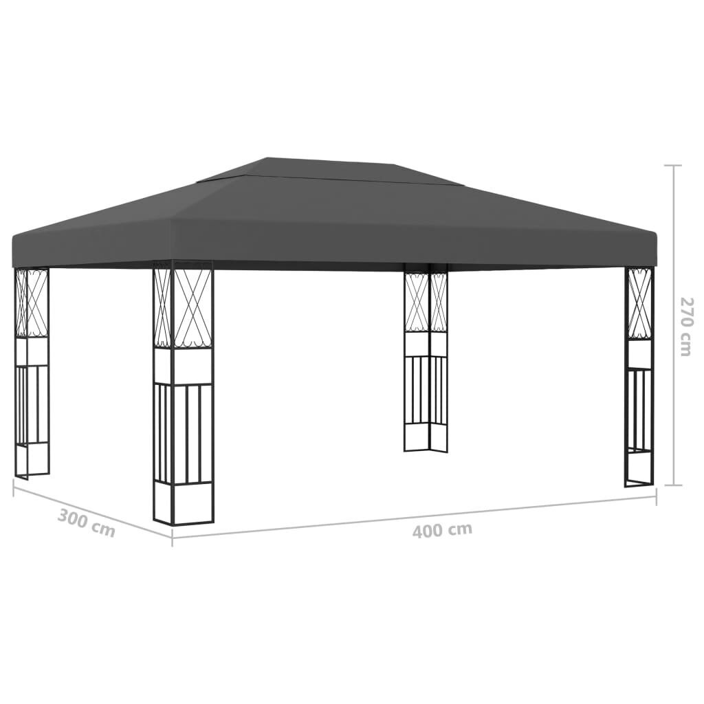 vidaXL Huvimaja LED-valonauhoilla 3x4 m antrasiitti kangas hinta ja tiedot | Puutarhapaviljongit | hobbyhall.fi