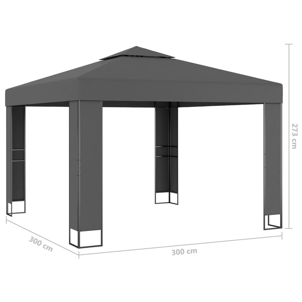 vidaXL Huvimaja tuplakatolla ja LED-valonauhoilla 3x3 m antrasiitti hinta ja tiedot | Puutarhapaviljongit | hobbyhall.fi