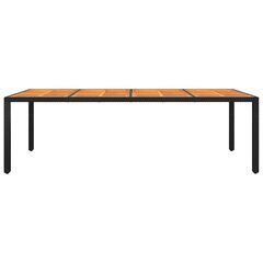 vidaXL Puutarhapöytä 250x100x75 cm akaasiapuu ja polyrottinki musta hinta ja tiedot | Puutarhapöydät | hobbyhall.fi