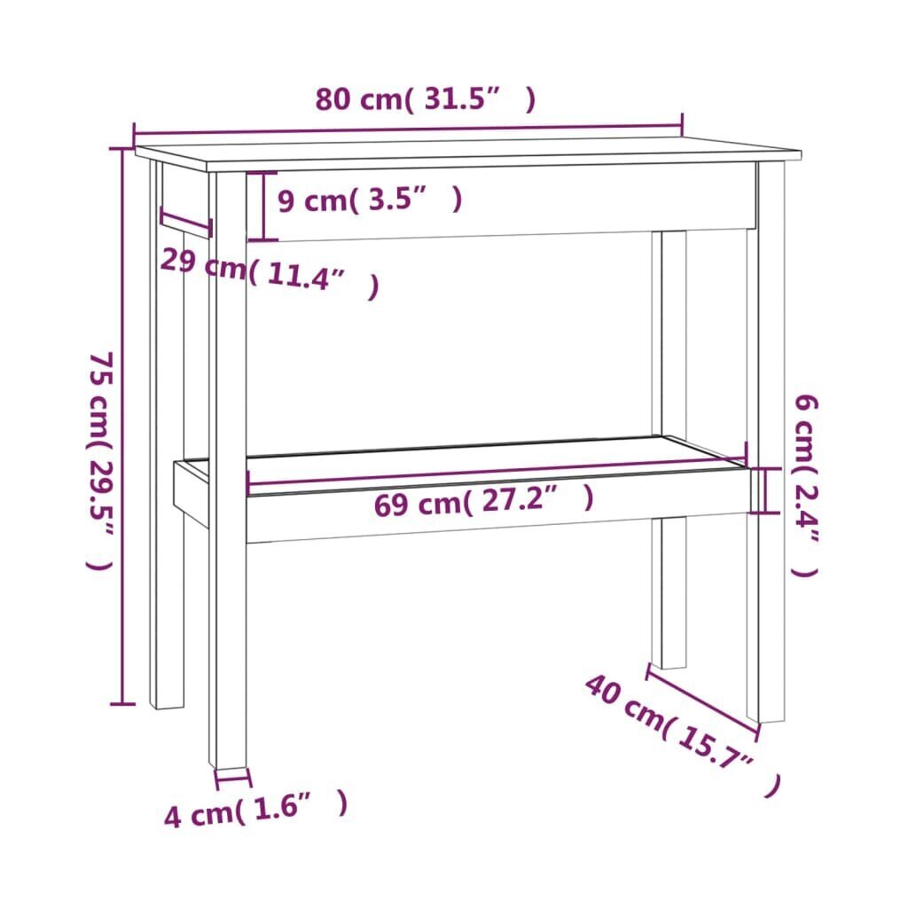 vidaXL Konsolipöytä valkoinen 80x40x75 cm täysi mänty hinta ja tiedot | Sivupöydät | hobbyhall.fi