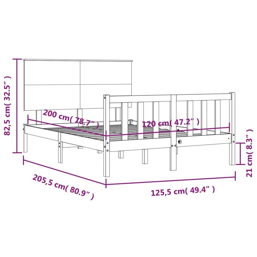 vidaXL Sängynrunko päädyllä musta 120x200 cm täysi puu hinta ja tiedot | Sängyt | hobbyhall.fi