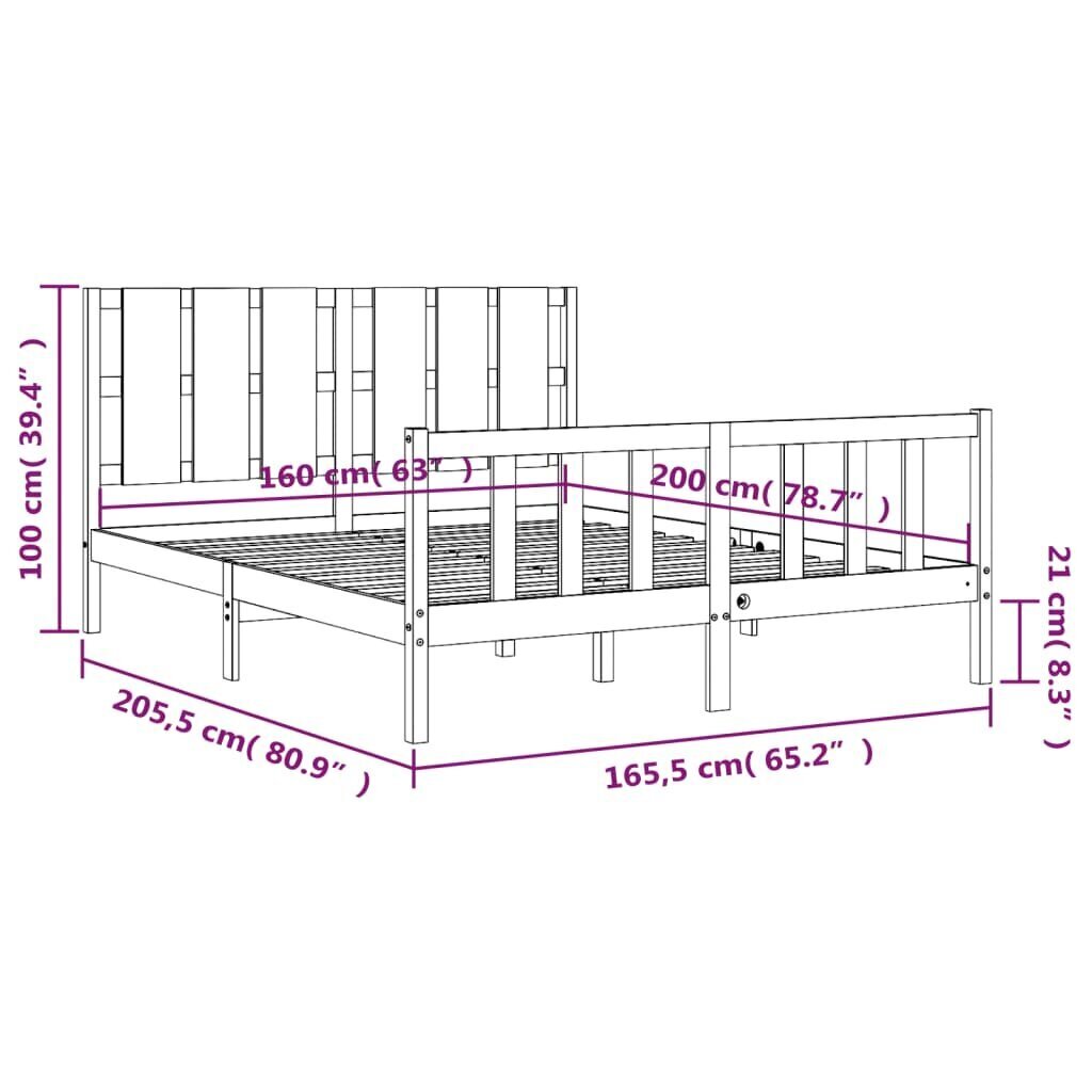 vidaXL Sängynrunko päädyllä valkoinen 160x200 cm täysi mänty hinta ja tiedot | Sängyt | hobbyhall.fi