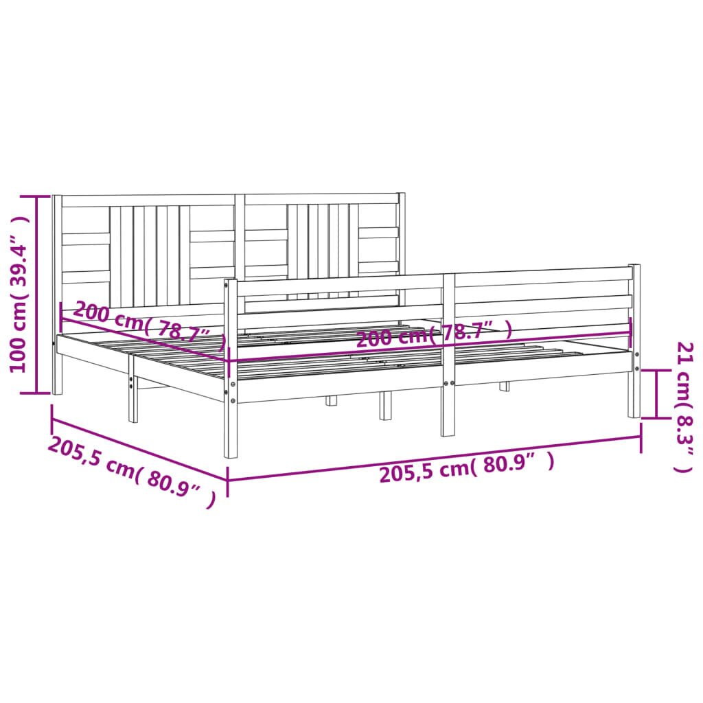 vidaXL Sängynrunko päädyllä hunajanruskea 200x200 cm täysi puu hinta ja tiedot | Sängyt | hobbyhall.fi