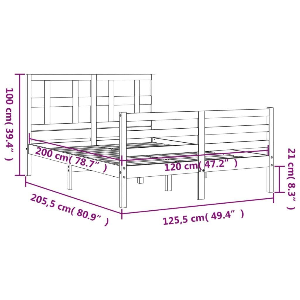 vidaXL Sängynrunko päädyllä 120x200 cm täysi puu hinta ja tiedot | Sängyt | hobbyhall.fi