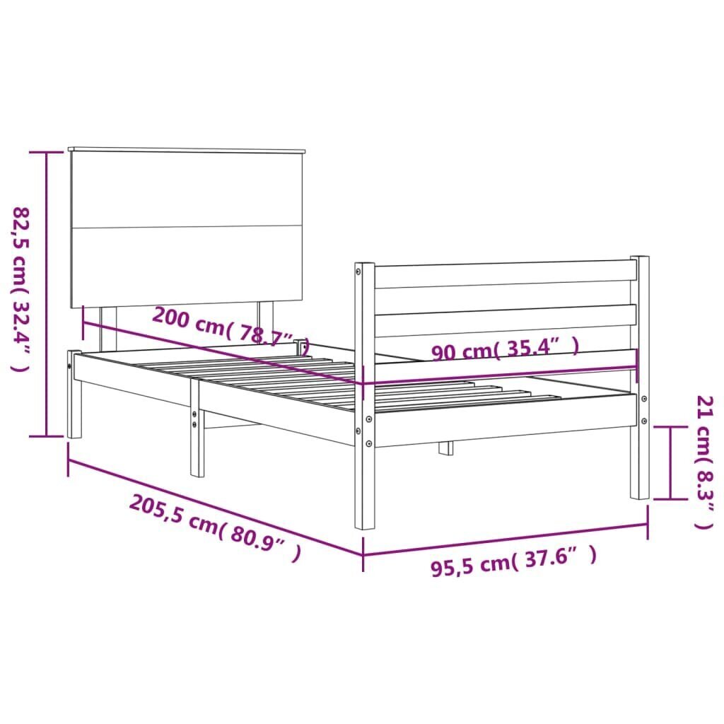 vidaXL Sängynrunko päädyllä 90x200 cm täysi puu hinta ja tiedot | Sängyt | hobbyhall.fi