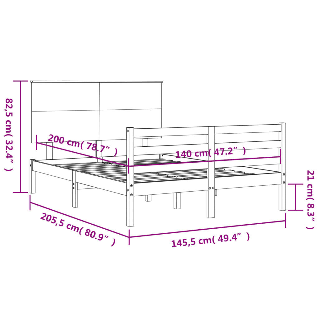 vidaXL Sängynrunko päädyllä valkoinen 140x200 cm täysi puu hinta ja tiedot | Sängyt | hobbyhall.fi