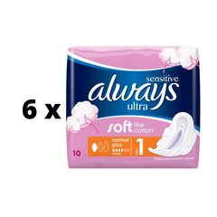 Terveyssiteet Always Ultra Normal Plus Sensitive, 10 kpl x 6 kpl paketti hinta ja tiedot | Tamponit ja terveyssiteet | hobbyhall.fi