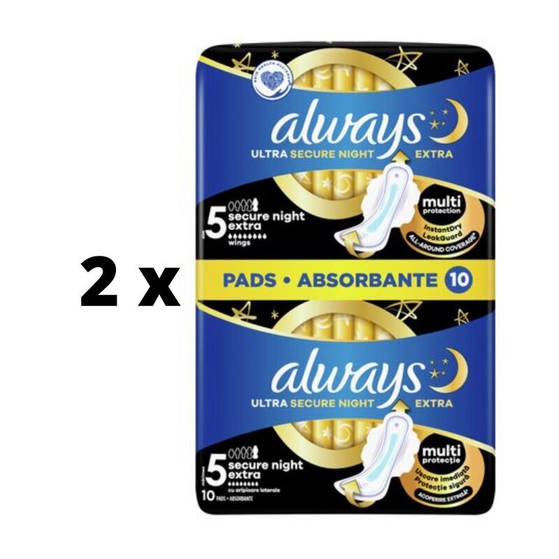 Terveyssiteet Always Ultra Secure Night Extra, 10 kpl x 2 kpl paketti hinta ja tiedot | Tamponit ja terveyssiteet | hobbyhall.fi