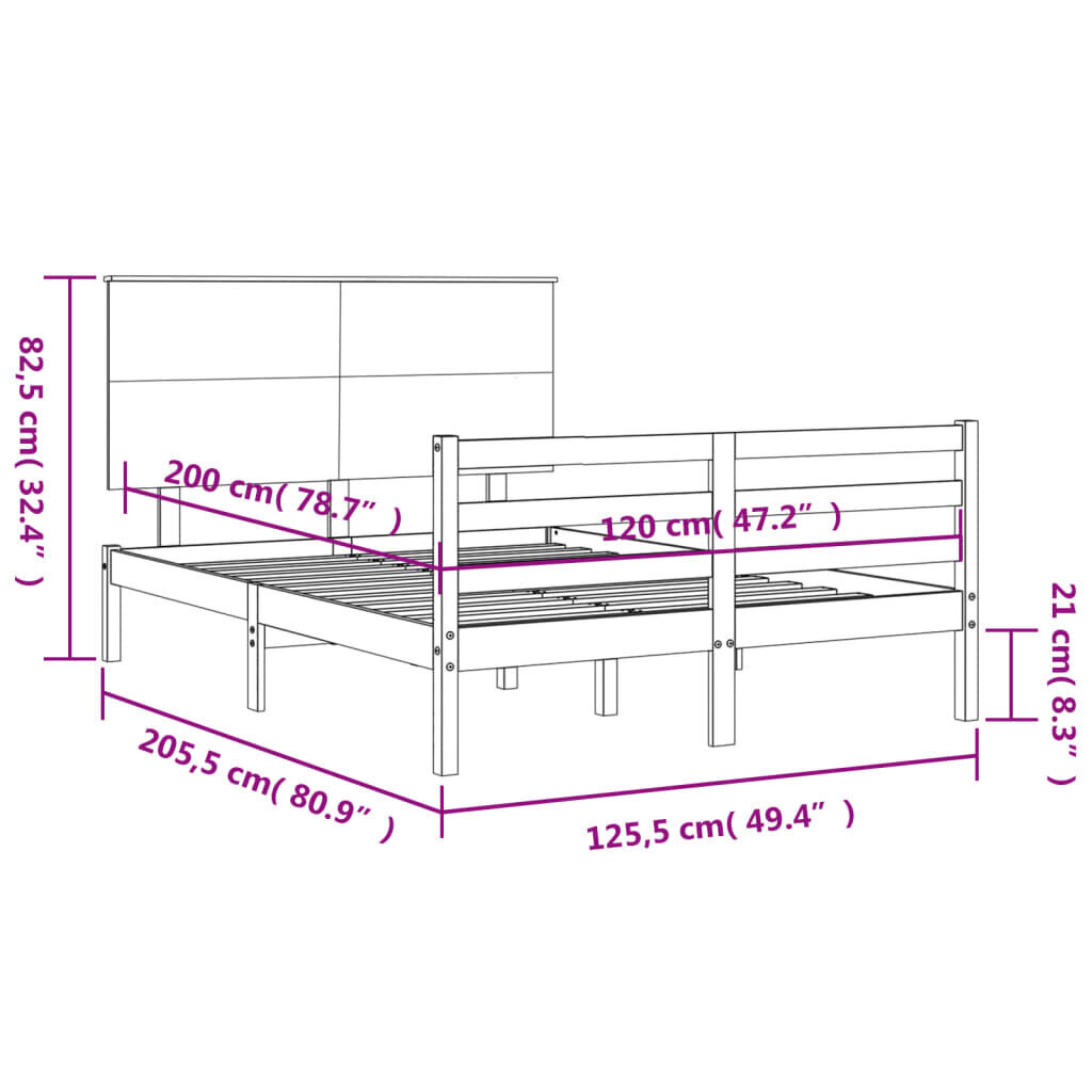 vidaXL Sängynrunko päädyllä musta 120x200 cm täysi puu hinta ja tiedot | Sängyt | hobbyhall.fi