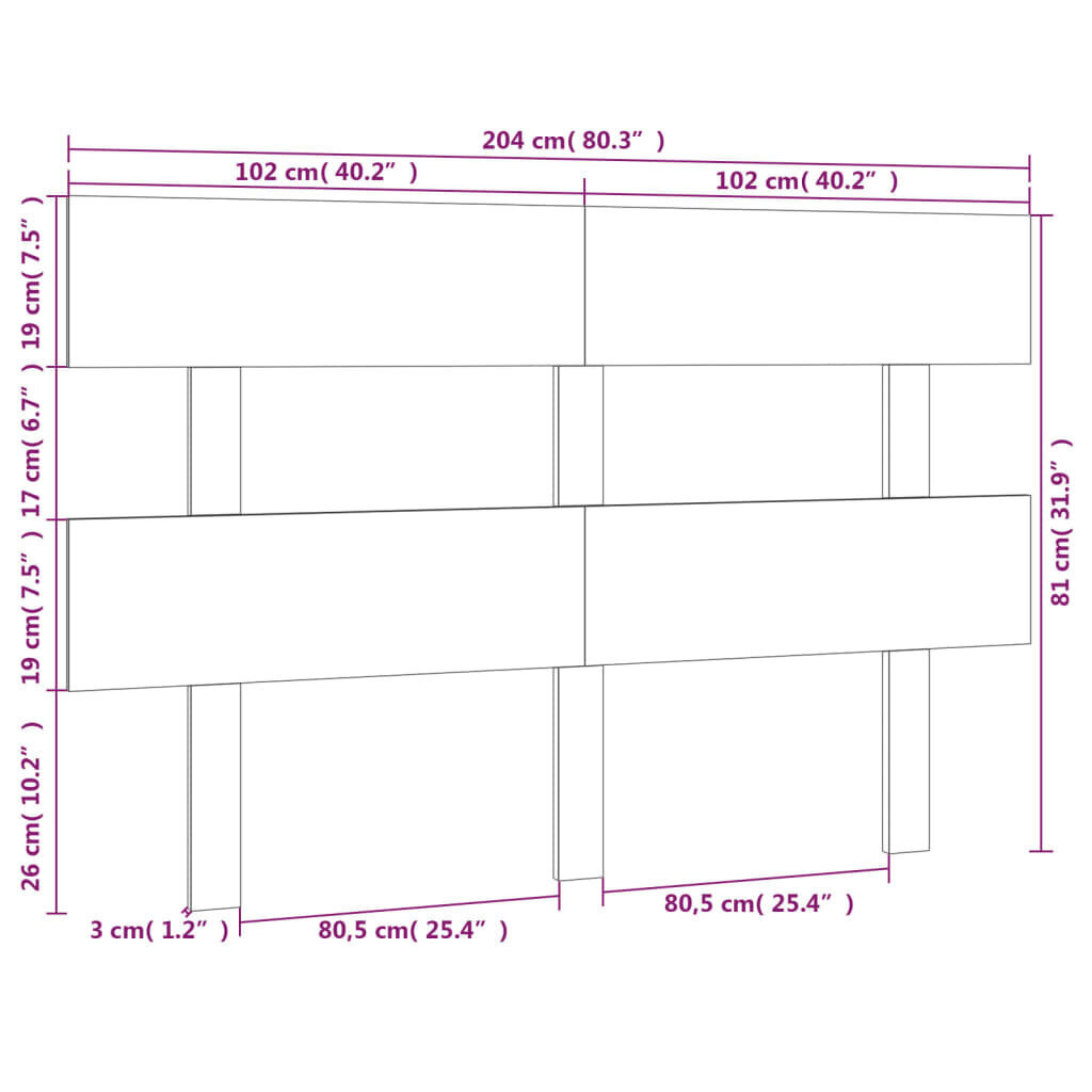 vidaXL Sängynpääty 204x3x81 cm täysi mänty hinta ja tiedot | Sängyt | hobbyhall.fi