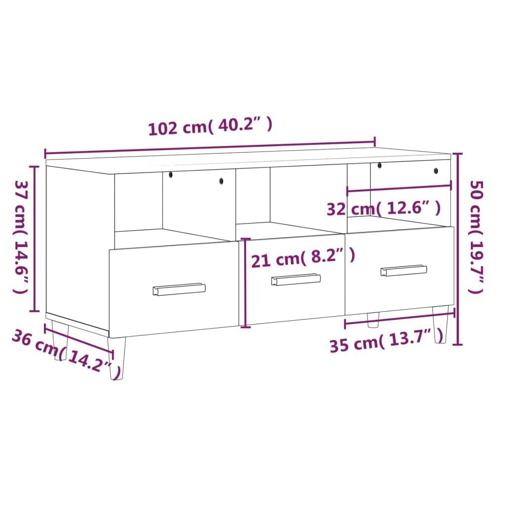 vidaXL TV-taso korkeakiilto valkoinen 102x36x50 cm tekninen puu hinta ja tiedot | TV-tasot | hobbyhall.fi