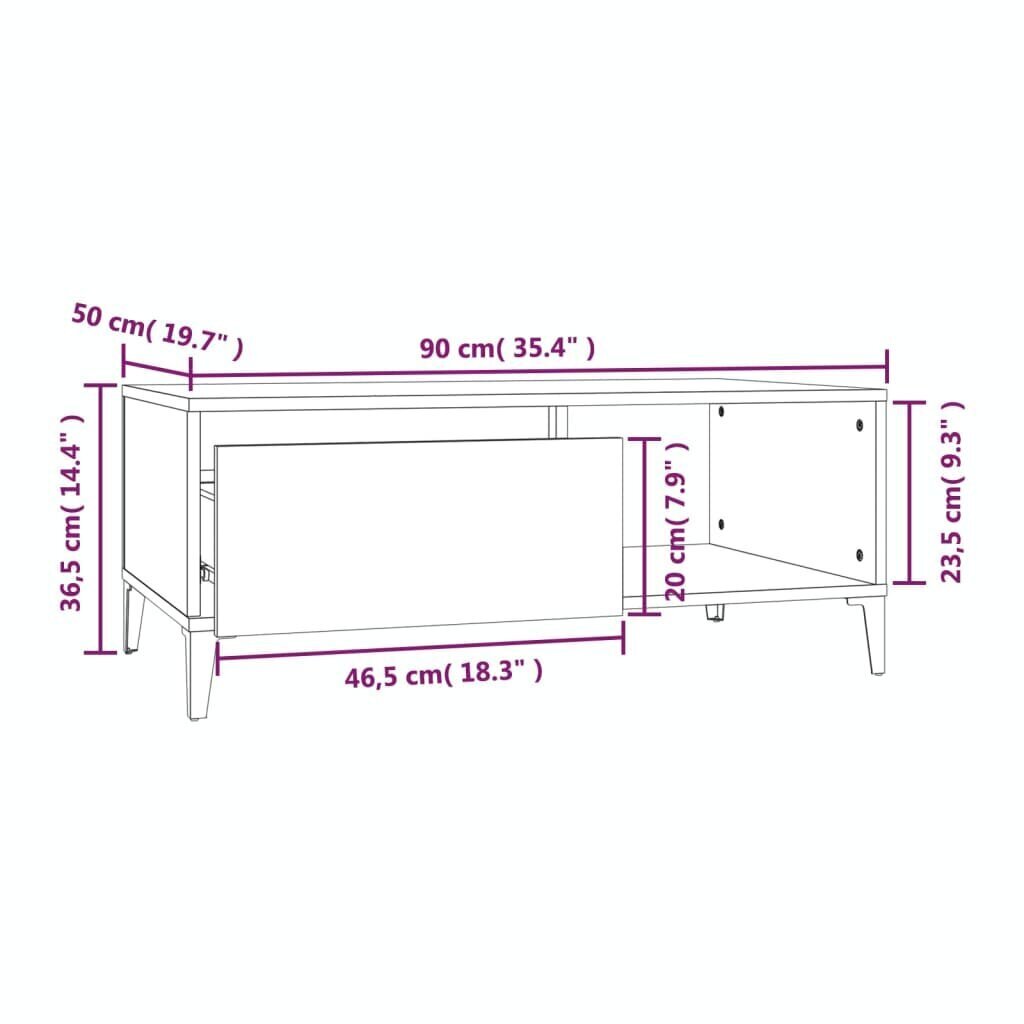 vidaXL Sohvapöytä harmaa Sonoma 90x50x36,5 cm tekninen puu hinta ja tiedot | Sohvapöydät | hobbyhall.fi