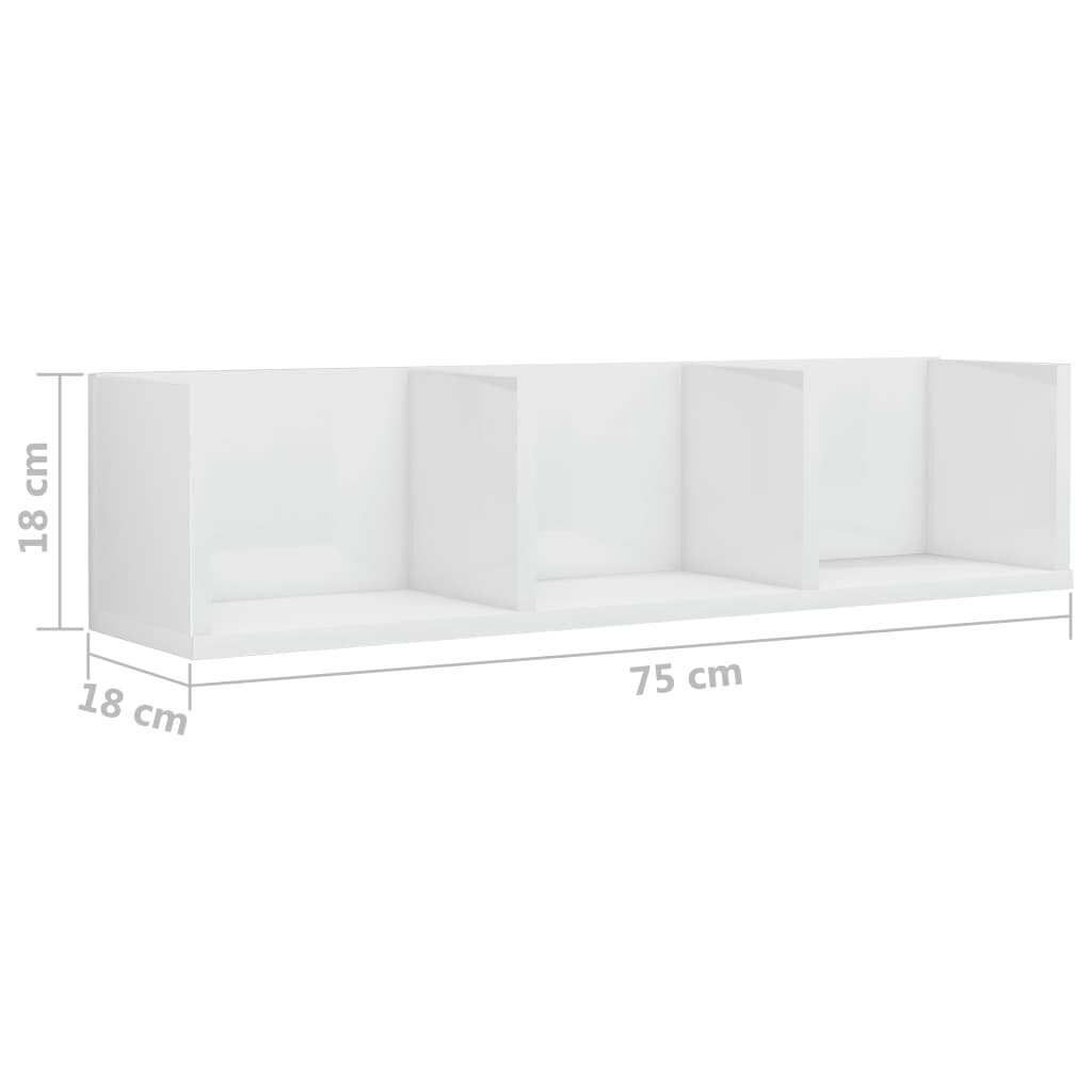 vidaXL CD-seinähylly, valkoinen korkeakiilto, 75x18x18 cm hinta ja tiedot | Hyllyt | hobbyhall.fi