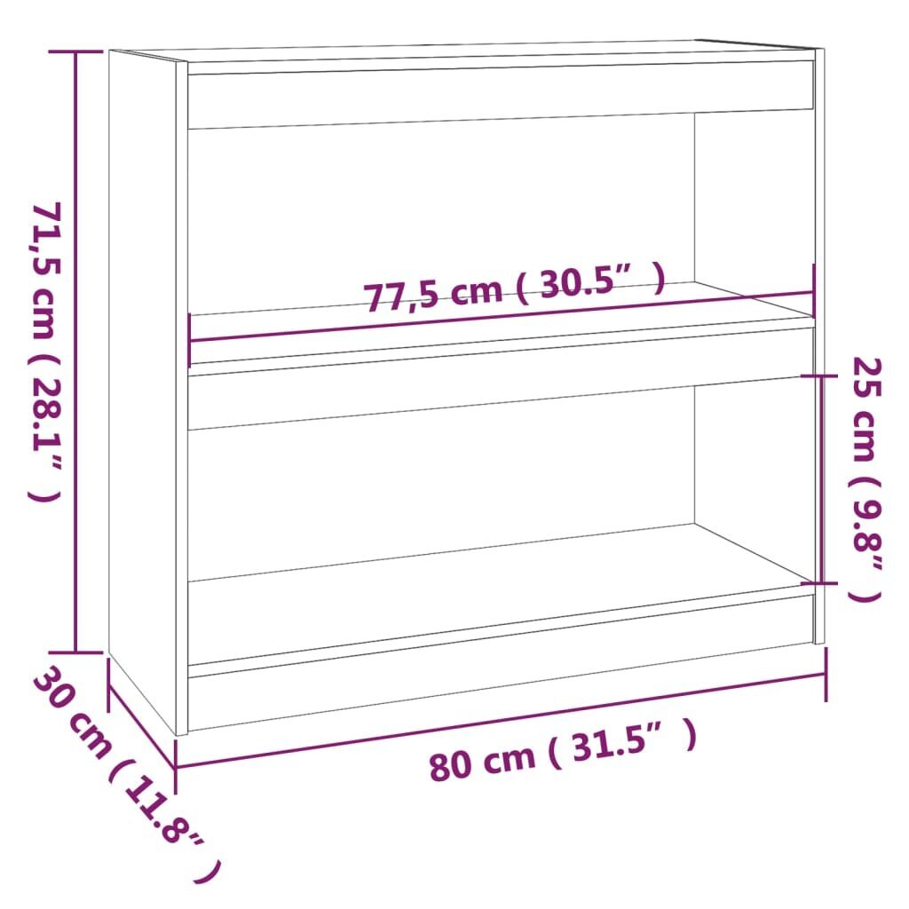 vidaXL Kirjahylly/tilanjakaja 80x30x71,5 cm täysi mänty hinta ja tiedot | Hyllyt | hobbyhall.fi