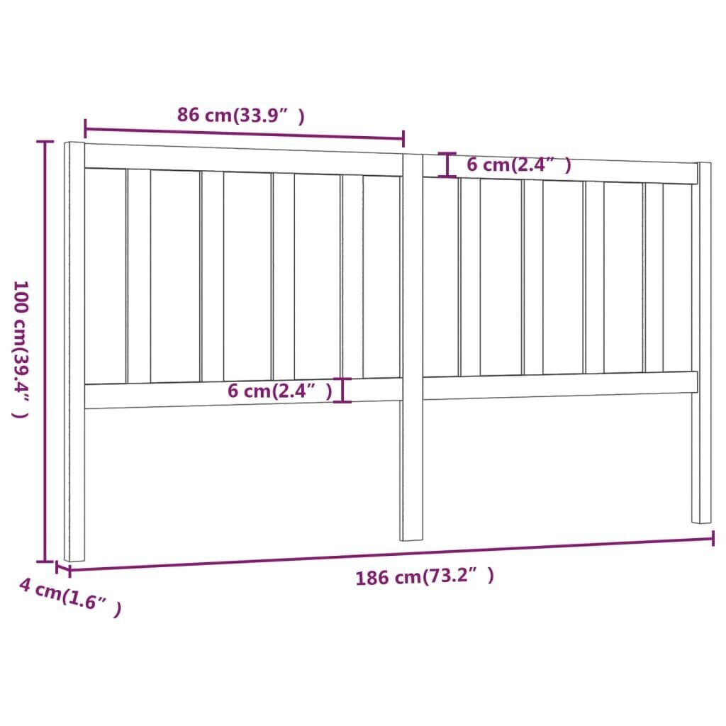 vidaXL Sängynpääty harmaa 186x4x100 cm täysi mänty hinta ja tiedot | Sängyt | hobbyhall.fi