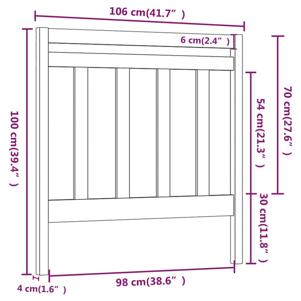 vidaXL Sängynpääty musta 106x4x100 cm täysi mänty hinta ja tiedot | Sängyt | hobbyhall.fi