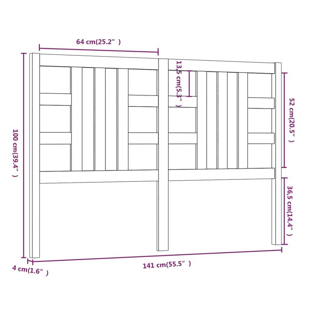 vidaXL Sängynpääty valkoinen 141x4x100 cm täysi mänty hinta ja tiedot | Sängyt | hobbyhall.fi