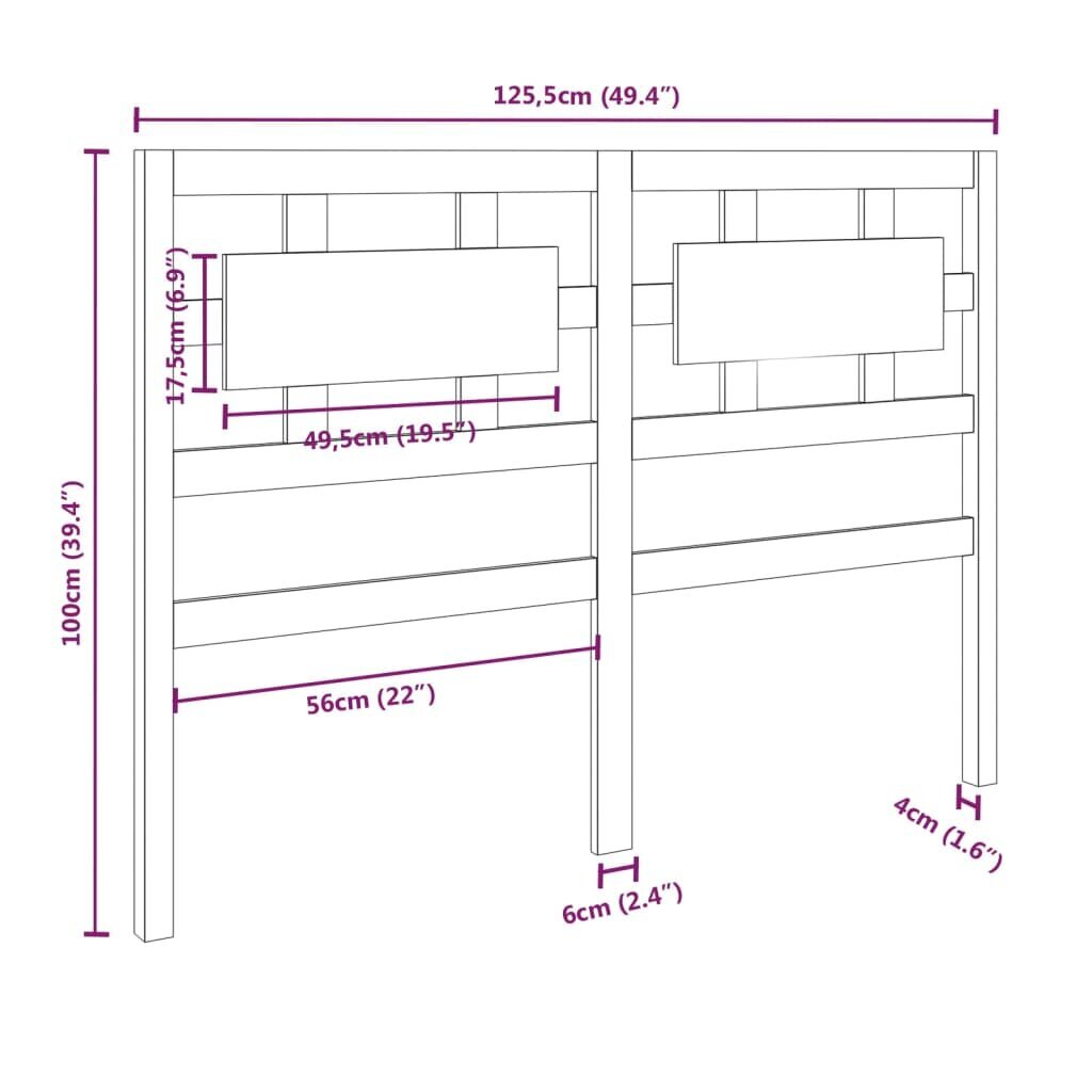 vidaXL Sängynpääty valkoinen 125,5x4x100 cm täysi mänty hinta ja tiedot | Sängyt | hobbyhall.fi