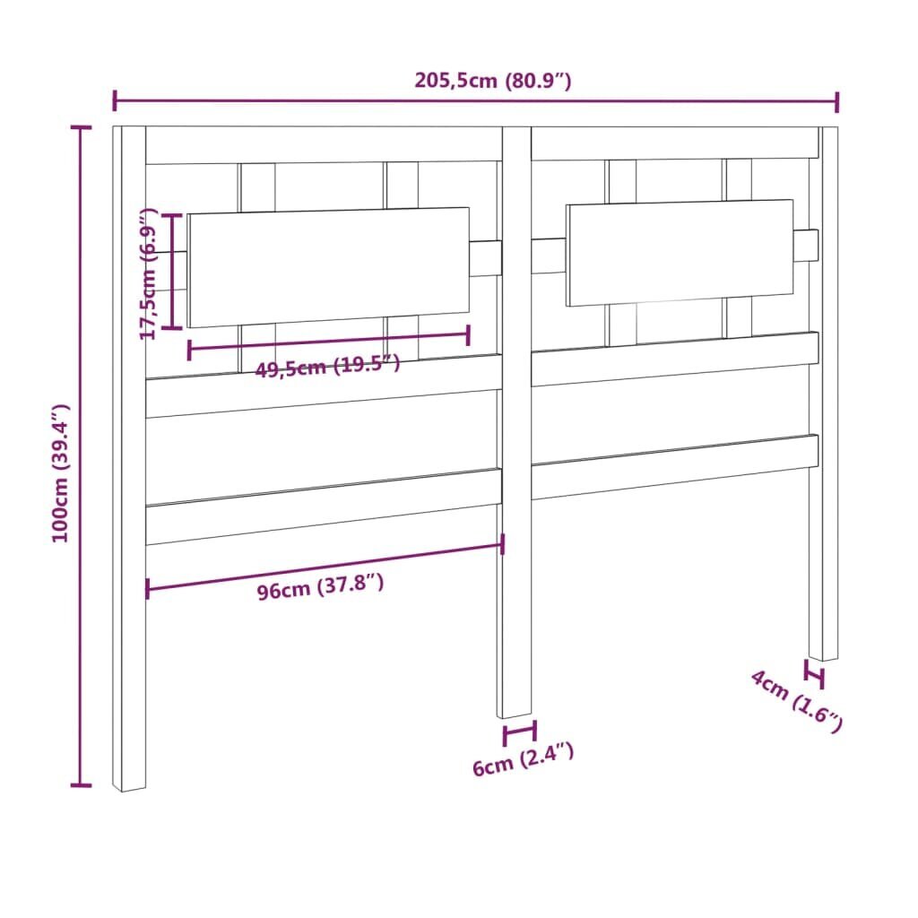 vidaXL Sängynpääty musta 205,5x4x100 cm täysi mänty hinta ja tiedot | Sängyt | hobbyhall.fi