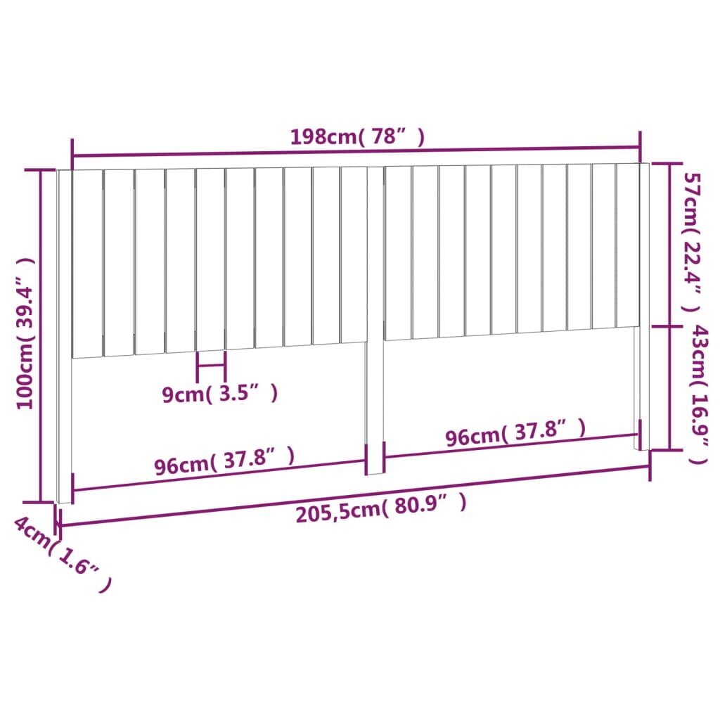 vidaXL Sängynpääty harmaa 205,5x4x100 cm täysi mänty hinta ja tiedot | Sängyt | hobbyhall.fi