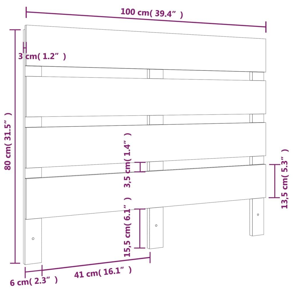 vidaXL Sängynpääty 100x3x80 cm täysi mänty hinta ja tiedot | Sängyt | hobbyhall.fi