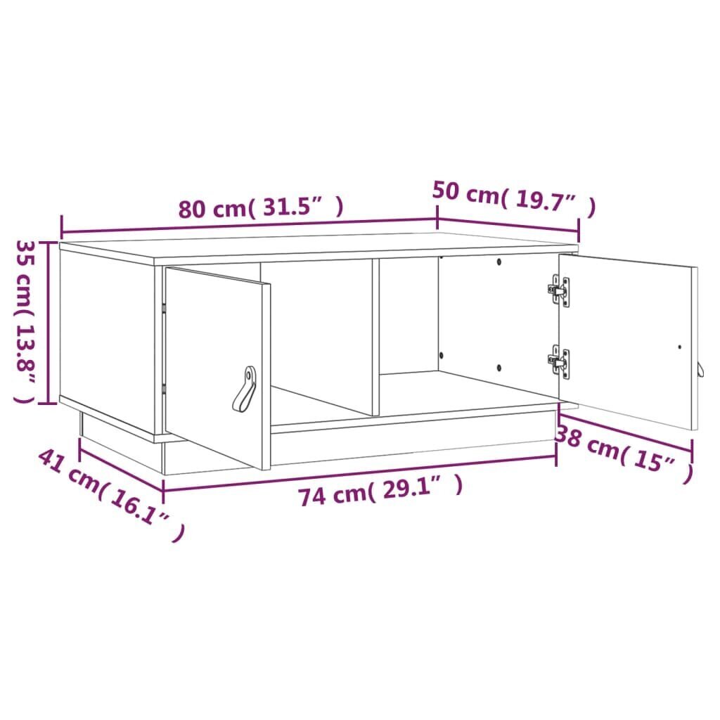 vidaXL Sohvapöytä musta 80x50x35,5 cm täysi mänty hinta ja tiedot | Sohvapöydät | hobbyhall.fi