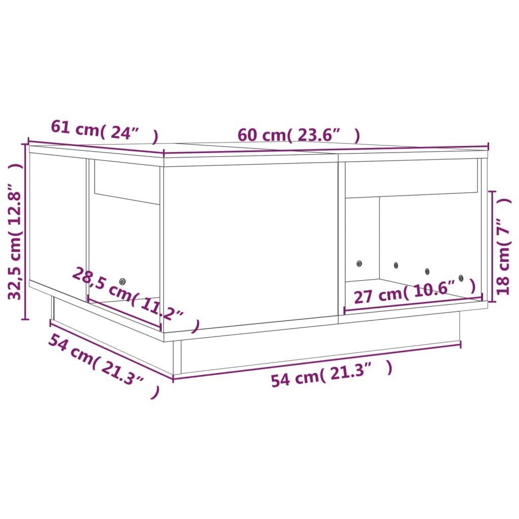 vidaXL Sohvapöytä hunajanruskea 60x61x32,5 cm täysi mänty hinta ja tiedot | Sohvapöydät | hobbyhall.fi