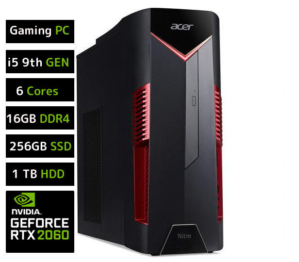 Acer Nitro i5-9400F 16GB 256GB SSD 1TB HDD RTX2060 hinta ja tiedot | Pöytätietokoneet | hobbyhall.fi