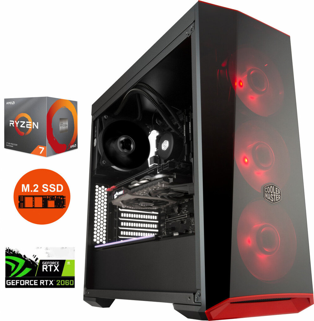 Mdata Gamer Ryzen 7 3800X 16GB 1TB NVME 2TB HDD RTX 2060 6GB Windows 10 hinta ja tiedot | Pöytätietokoneet | hobbyhall.fi