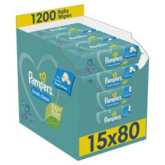 Kosteuspyyhkeet Pampers Fresh Clean 15x80 kpl hinta ja tiedot | Vauvojen kosteuspyyhkeet | hobbyhall.fi