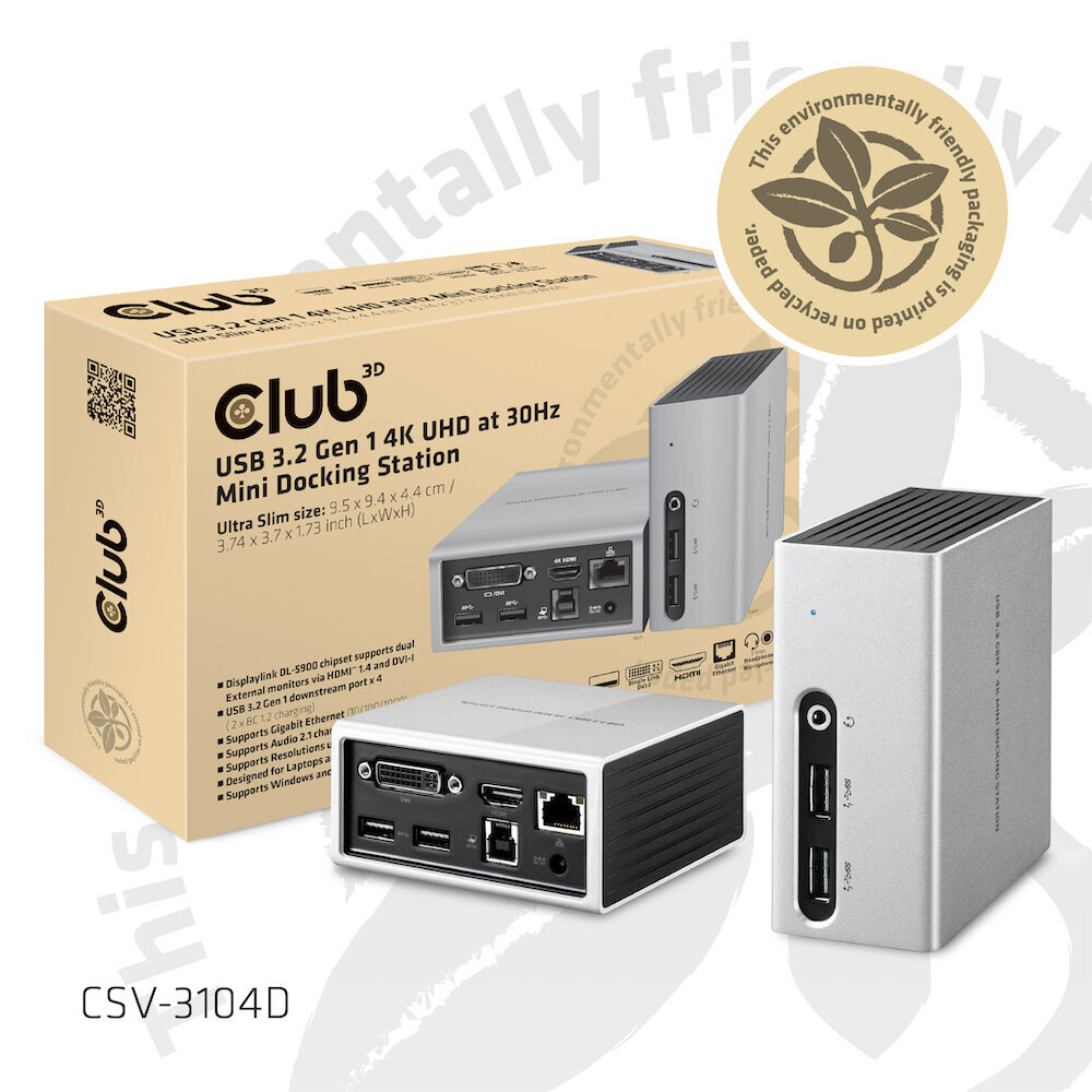 Club 3D Dock USB3.0 Dual GFX 4k Mini hinta ja tiedot | Näytönohjaimet | hobbyhall.fi