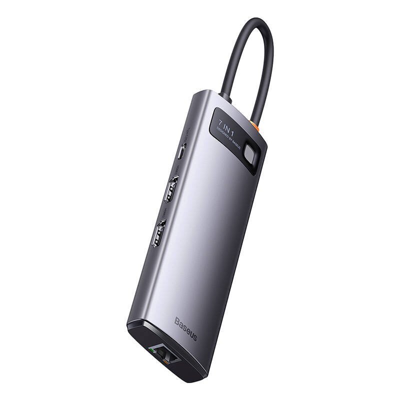 Hub 7in1 Baseus Metal Gleam Series, USB-C to 3x USB 3.0 + 2x HDMI + USB-C PD + Ethernet RJ45 hinta ja tiedot | Adapterit | hobbyhall.fi