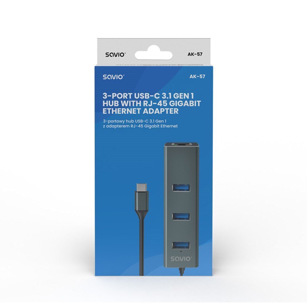 Savio 3-port USB-C 3.1 GEN 1 RJ-45 Gigabit Ethernet hinta ja tiedot | Adapterit | hobbyhall.fi