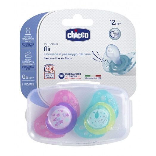 Silikonitutti Chicco Physio Air, vaaleanpunainen 12kk, 2 kpl hinta ja tiedot | Tutit | hobbyhall.fi